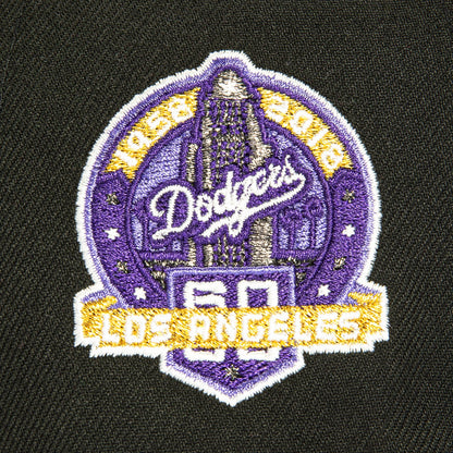 New Era 59Fifty Los Angeles Dodgers 60th Anniversary Script Patch Hat - Black, Purple, Metallic Gold